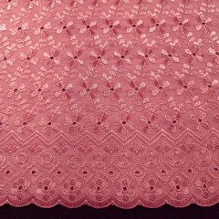 Dusty Rose Polycotton Eyelet Fabric Embroidered Floral Scalloped 40″ By The Yard