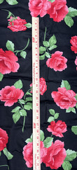 Red Green Large Scale Rose Floral Black Sateen Fabric Gertie BTHY #61
