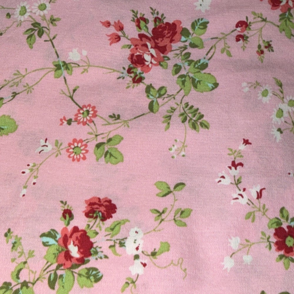 Pink Fabric Pink Maroon White Floral Green Vines 100% Cotton 2-1/2 yds x 43”