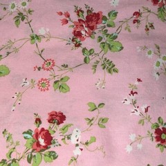 Pink Fabric Pink Maroon White Floral Green Vines 100% Cotton 2-1/2 yds x 43”