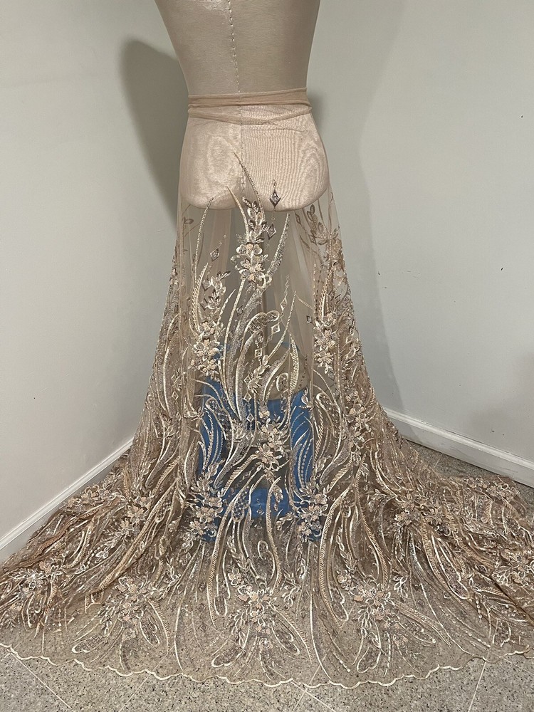 NUDE Beaded Sequin Embroidery Lace Fabric 50” Width 1 YARD