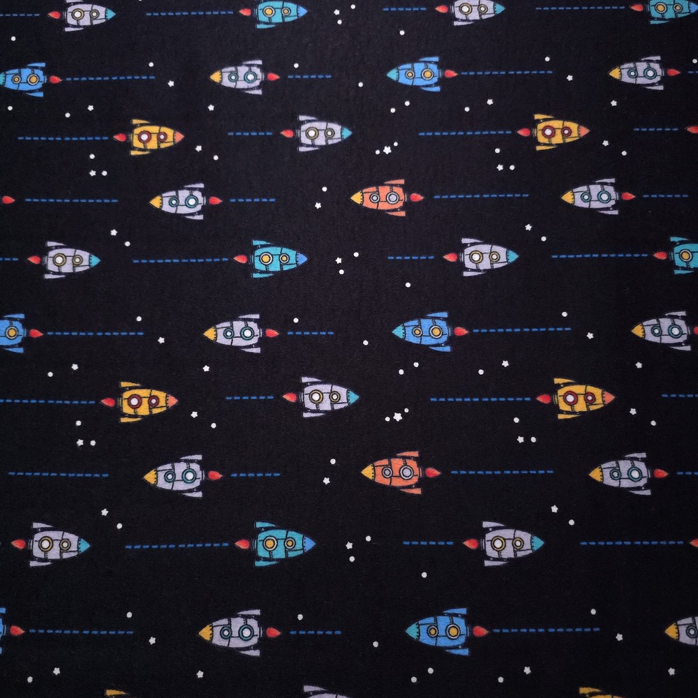 Retro Outer Space Rocket Ships Cotton Fabric 42″ By The Yard