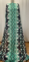 100% Silk Batiste Teal Dark Navy Blue Brown 60s Style Fabric By The Yd 46 “Wide