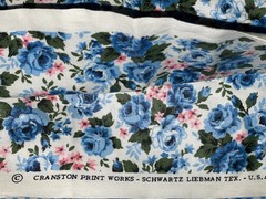 By 1/2 Yd Vintage Blue Rose Pink Floral by Cranston Cotton Quilt Fabric BTHY