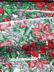 Red Poinsettias Purple Grapes Green Leaves on White VTG Christmas Fabric 3Y