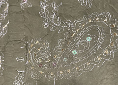 Silver and gold embroidered fabric Green with sequins 56″ wide one yard plus 30″
