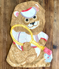 Vintage Cut & Sew Fabric Panel Spring Mills Tennis Lion 7548 Pillow Not Stuffed