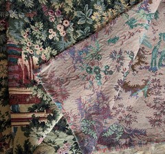 Vintage Woven Tapestry Fabric Scenic Garden Pavilion Gobelin Upholstery 7.22 Yds