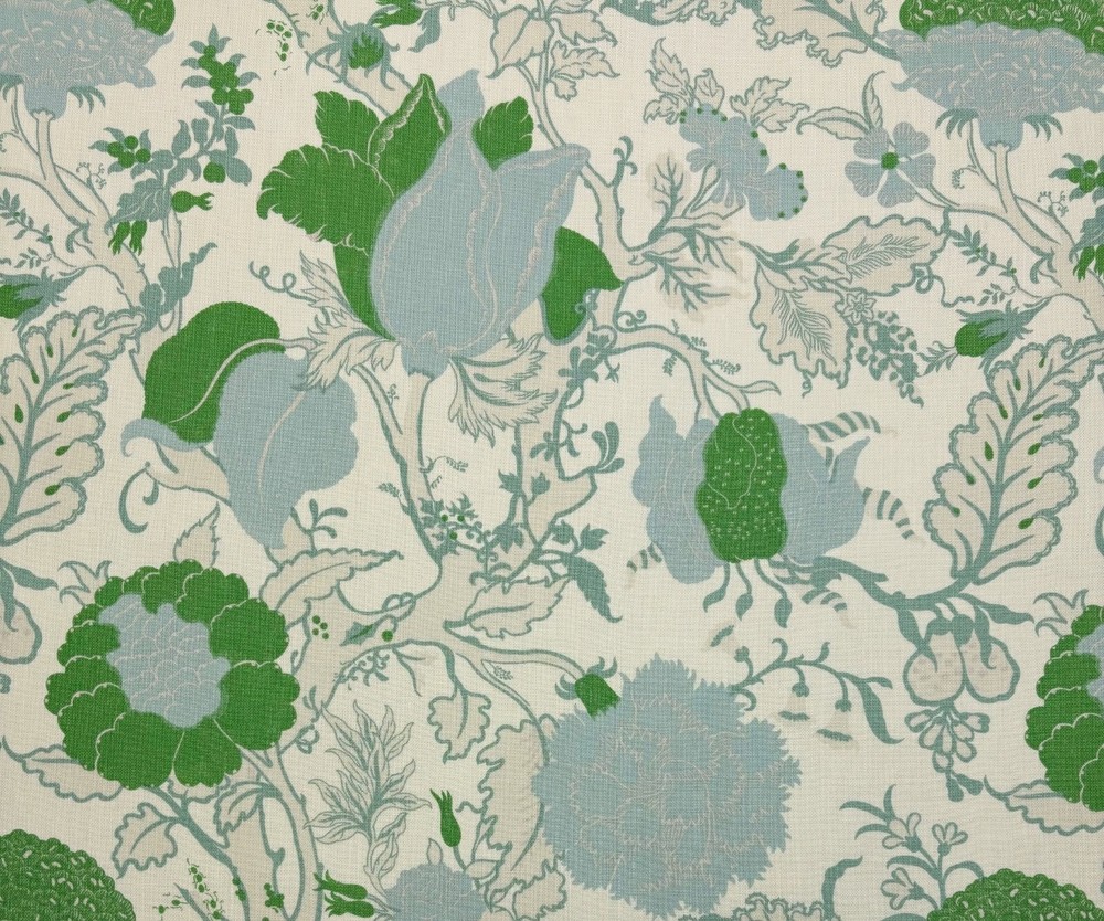 ACQUITAINE WOLF HALL MEADOW GREEN FLORAL LINEN EXCLUSIVE FABRIC 2.2 YARD 53″W