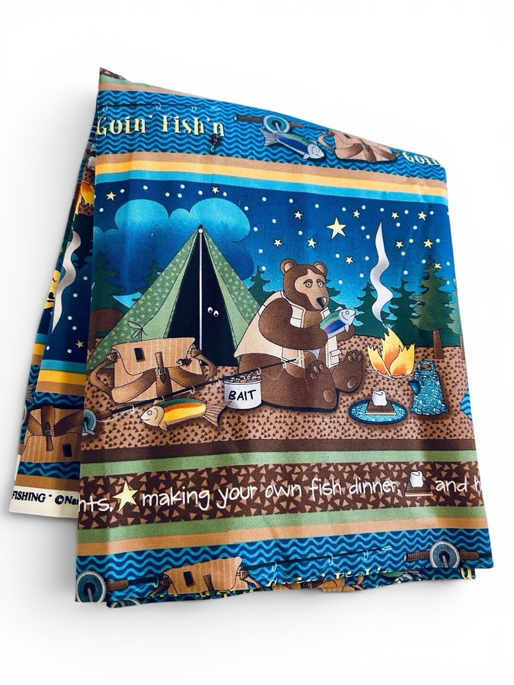 Goin’ Fishing Cotton Fabric Bear Camping 3 1/3 Yards By Possibilities For Avlyn