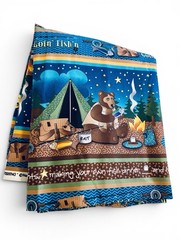 Goin’ Fishing Cotton Fabric Bear Camping 3 1/3 Yards By Possibilities For Avlyn