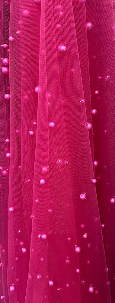 Fuchsia Pearls Tulle Beads 52″ Wide Bridal Veil Tulle fabric