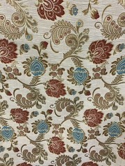 BEIGE GOLD RED BLUE FLORAL CHENILLE UPHOLSTERY BROCADE FABRIC (56 in.) Sold BTY