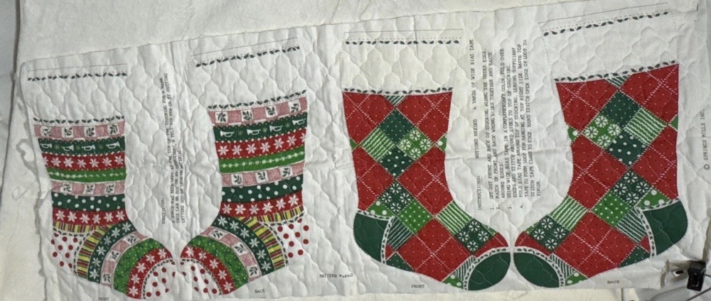 Vintage Spring Mills 2 Christmas Stocking Cut Sew Quilt Fabric Panel 4640
