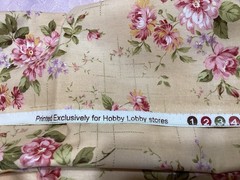 Flowers With Gold Grid On Peach Cotton Fabric Quilting For Hobby Lobby – 2 Yards