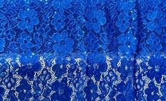 LACE EMBROIDERED FLORAL FABRIC WITH BEAD SPARKLE ROYAL BLUE 60″ WIDE BY THE YARD