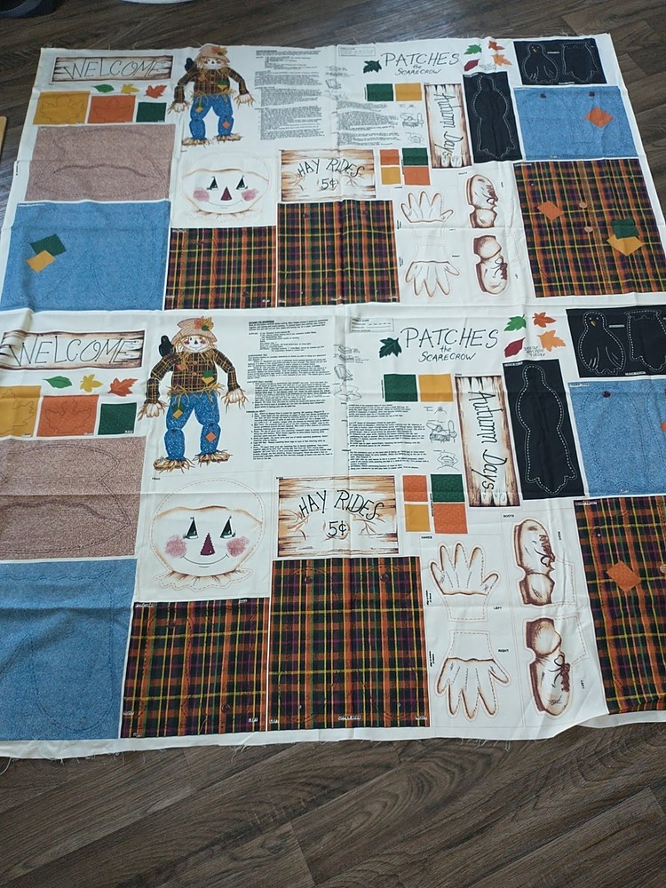 Lot Of 2 Patches Scarecrow Cut & Sew Fall Autumn Hay Rides Fabric Panel Spring