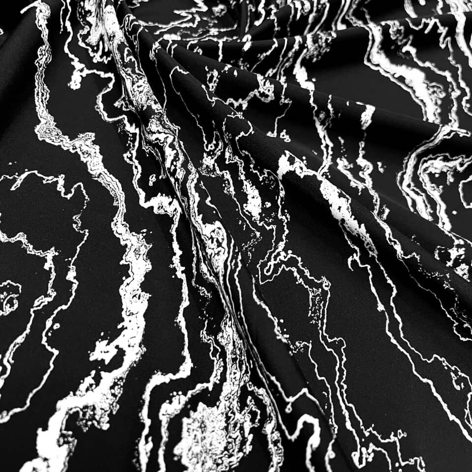 Black and White Marble Print Nylon Spandex Fabric 4 Way Stretch for Swimwear