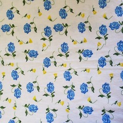 Blue Yellow Peone Print Cotton Flannel Fabric 45″ By Yard Floral Nursery Fabric