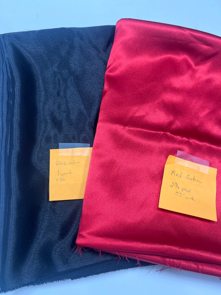 Silky Smooth Satin Sewing Fabric Material BLACK 1 YD X 56” & RED 2 3/4 yd x 55”