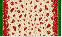 Christmas 60 ” Wide Poinsettia Double Border on Cream 100% Cotton Fabric Price p