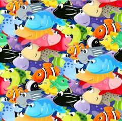 BTHY Generic Susybee Under The Sea Fish Packed Cotton Fabric By The Half Yard