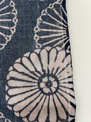 Vintage Japanese Handwoven Katazome Boro Indigo Fabric Chrysanthemum Faded 62″