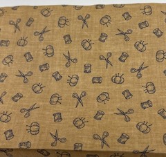 Sewing Pattern Cotton Fat Quarter 18″ x 22″ Beige & Navy