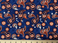 UNIVERSITY OF AUBURN TIGERS, Paisley, HALF Yard (18” x 43”), 100% Cotton Fabric