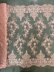 Teagan BLUSH PINK Damask Design Embroidered on Mesh Lace Fabric by the Yard – 1