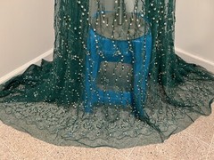 Green Silver 3D Fringe Beaded Sequins Embroidery Lace Fabric 50” Width 1 Yard