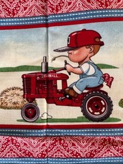 Farmall Tractor Fabric Country Farm Border Print Red Bandana Western Kids BTY