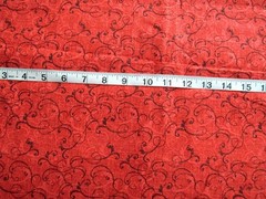 1 1/2 yd Cotton Fabric Red with Woven Pattern & Black & Light Red Curly Vines