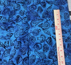 Blue Coastal Seashell Batik Cotton Fabric BTHalfY #67