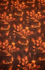 Vtg. 5 Yards Floral Dress Fabric Warm Autumn Brown Orange 60″ Wide Nice Drape