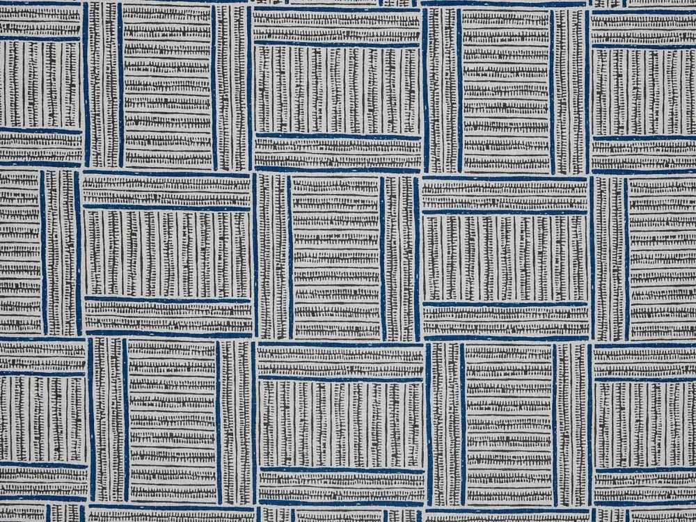 Brook Perdigon Caravan Hand-Blocked Linen Fabric in Indigo Blue, 3 Yds, New