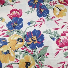 Vintage Feed Sack Fabric with Red Blue & Yellow Flowers 1 Yd & 33″ Long 35″ Wide