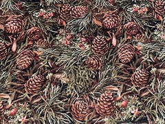 1/2 Yd Pine Cones Branches Needles Green Brown Cotton Fabric Japan Hobby Lobby