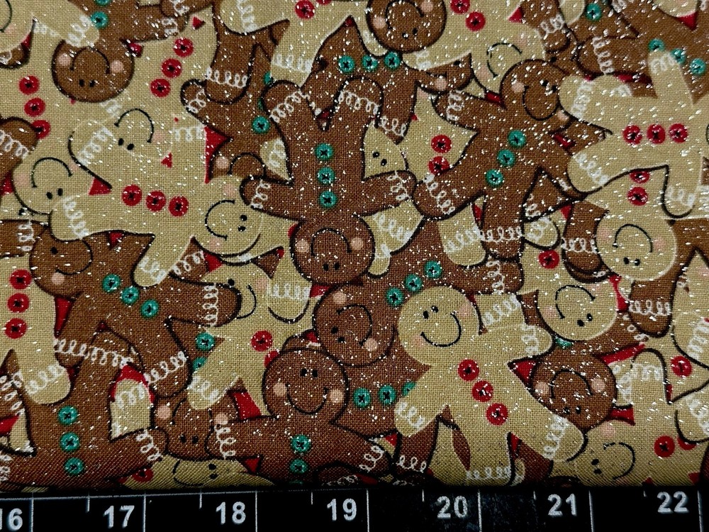 Tina Scrap 9″x21″ Christmas Gingerbread Man Glitter Cookie Packed FABRIC COTTON