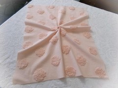 blush pink vtg style chenille bedspread fabric, big dots 18″ x 24″ quilt piece