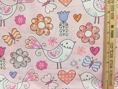 Cartoon Bird Heart Tulips Fabric Pink Cotton Screen Print 200″ Long Butterfly