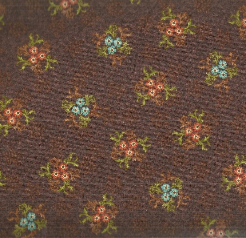 Glow brown blue rust small flowers floral cottagecore Red Rooster fabric