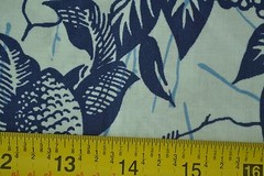 30″ Long, Vintage, Large Navy Flowers & Birds on Light-Blue, Burlington, C2386