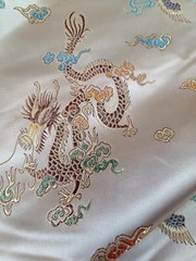 Beige Chinese Dragon Brocade Jacquard Fabric 60″ Wide BTY Multicolor