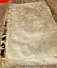 VELVET UPHOLSTERY CRUSHED FLOCKING / CURTAIN FABRIC 52″ x 36″ + ECRU/CREAM
