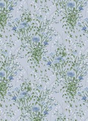 Retro Dress Material 55” Wide By Yard Rayon Viscose Poplin Fabric Blue Floral