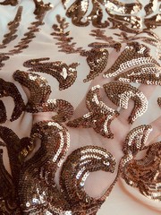 Miranda COPPER Vines and Leaves Sequins on BROWN Mesh Lace Fabric by the Yard –