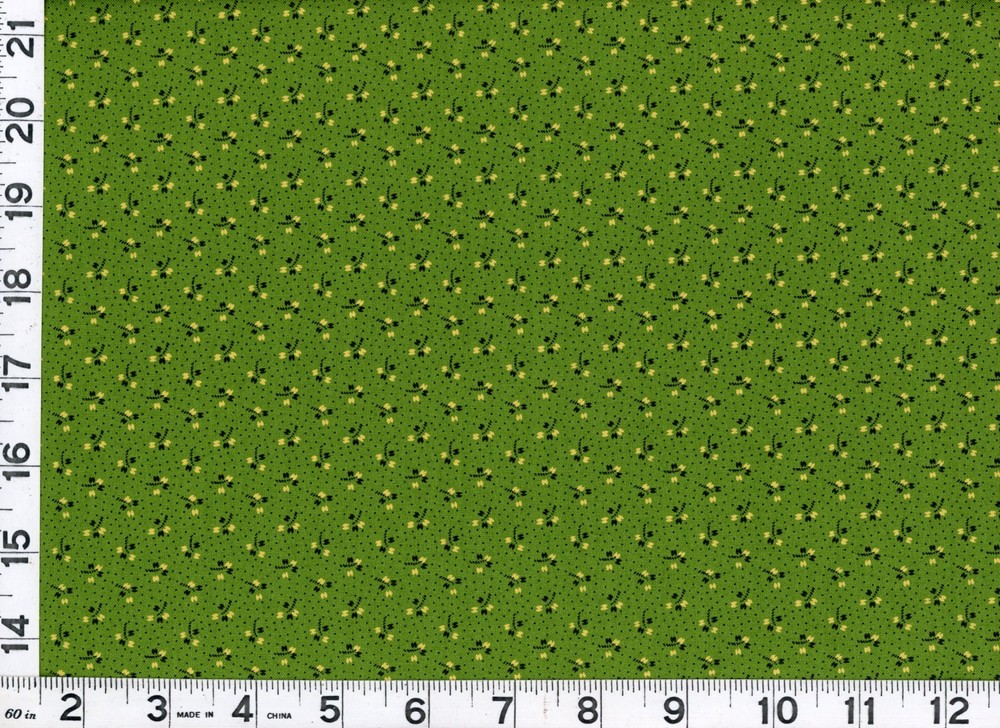 Tiny Black & Yellow Designs on Green Quilting Sewing Fabric by Yard #c22