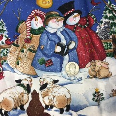 Christmas Holiday Fabric Cotton 44in W X 1-1/2yd Whimsical Snowman Panel Pattern