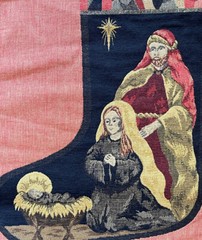 Vtg Nativity Scene Tapestry Christmas Stocking Fabric Panel Cotton Metallic USA